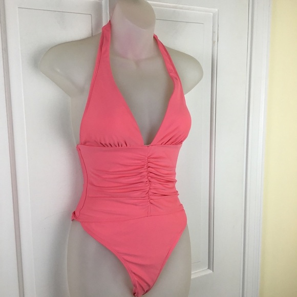 Cupshe Pink One Piece Plunge Swimsuit Ruched NWT - Picture 3 of 6